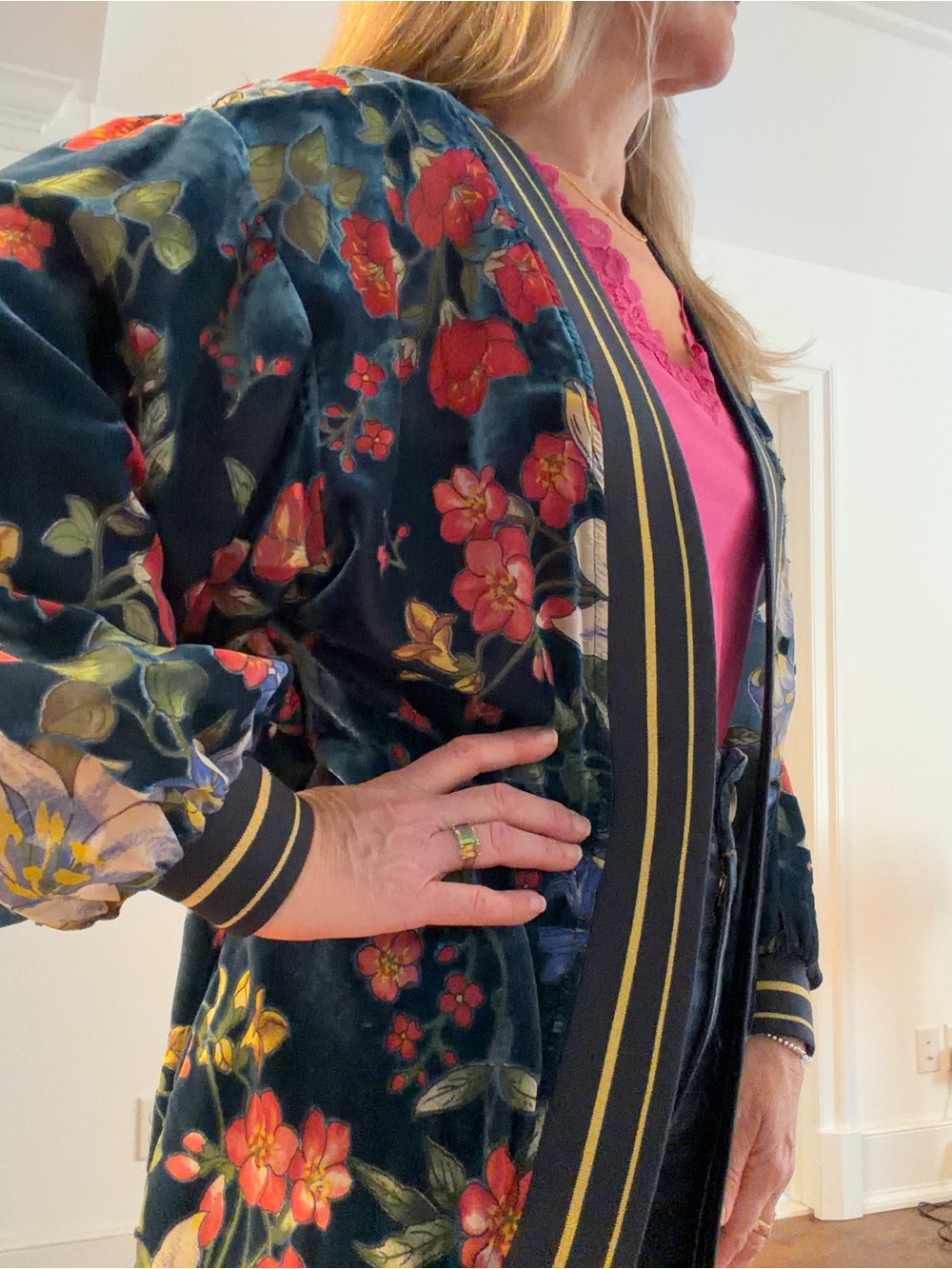 Trelise Cooper Curate Floral Navy duster with Red and green Accents